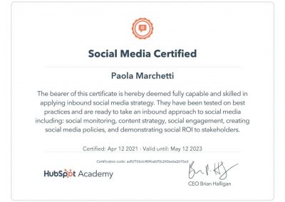 Certificazione Hubspot Academy Social media manager marketing Paola Marchetti esperta professionista manager
