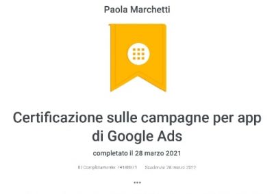 Certificazione sulle campagne per app di Google Ads tecnico professionista export manager
